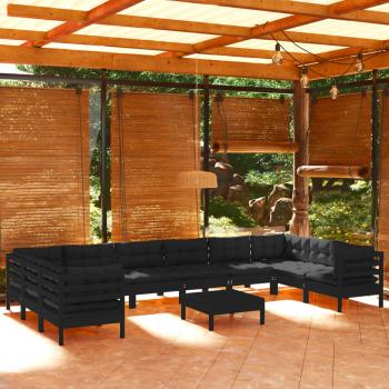 ARDEBO.de - 11-tlg. Garten-Lounge-Set mit Kissen Schwarz Kiefernholz