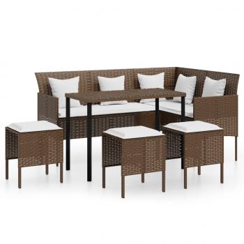 5-tlg. Sofagarnitur in L-Form mit Kissen Poly Rattan Braun