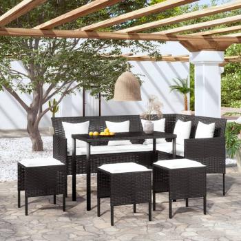 ARDEBO.de - 5-tlg. Sofagarnitur in L-Form mit Kissen Poly Rattan Schwarz