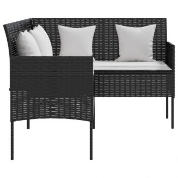 5-tlg. Sofagarnitur in L-Form mit Kissen Poly Rattan Schwarz