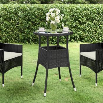 ARDEBO.de - Gartentisch Ø60x75 cm Hartglas und Poly Rattan Schwarz