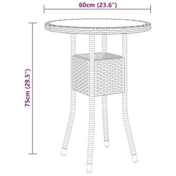 Gartentisch Ø60x75 cm Hartglas und Poly Rattan Schwarz