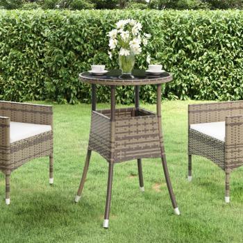 ARDEBO.de - Gartentisch Ø60x75 cm Hartglas und Poly Rattan Grau