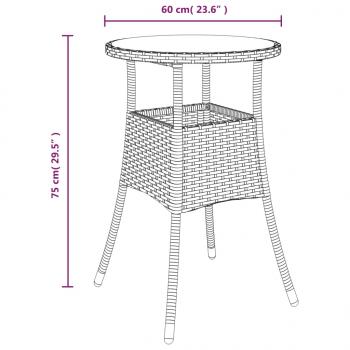 Gartentisch Ø60x75 cm Hartglas und Poly Rattan Grau