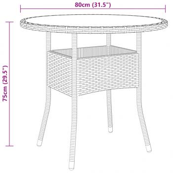 Gartentisch Ø80x75 cm Hartglas und Poly Rattan Schwarz