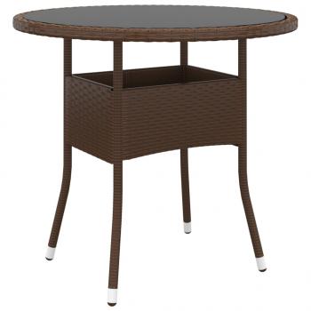 ARDEBO.de - Gartentisch Ø80x75 cm Hartglas und Poly Rattan Braun