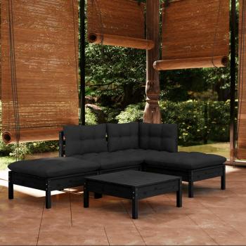 ARDEBO.de - 5-tlg. Garten-Lounge-Set mit Kissen Schwarz Kiefernholz