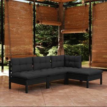 ARDEBO.de - 4-tlg. Garten-Lounge-Set mit Kissen Schwarz Kiefernholz