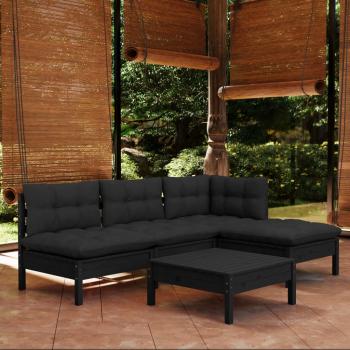 ARDEBO.de - 5-tlg. Garten-Lounge-Set mit Kissen Schwarz Kiefernholz