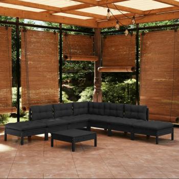 ARDEBO.de - 8-tlg. Garten-Lounge-Set mit Kissen Schwarz Kiefernholz