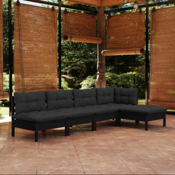 ARDEBO.de - 5-tlg. Garten-Lounge-Set mit Kissen Schwarz Kiefernholz