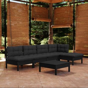 ARDEBO.de - 6-tlg. Garten-Lounge-Set mit Kissen Schwarz Kiefernholz