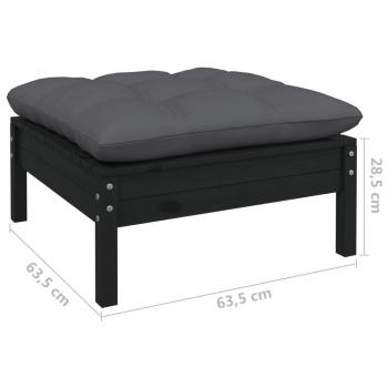 4-tlg. Garten-Lounge-Set mit Kissen Schwarz Kiefernholz