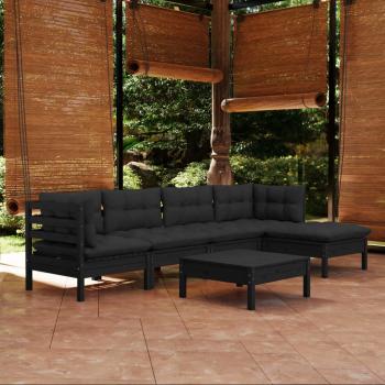 ARDEBO.de - 6-tlg. Garten-Lounge-Set mit Kissen Schwarz Kiefernholz