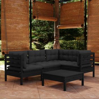 ARDEBO.de - 5-tlg. Garten-Lounge-Set mit Kissen Schwarz Kiefernholz