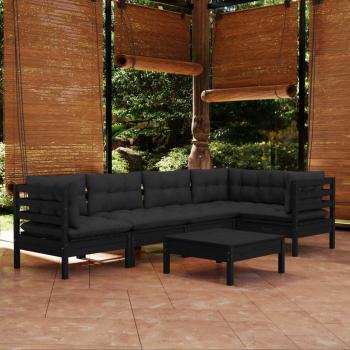 ARDEBO.de - 6-tlg. Garten-Lounge-Set mit Kissen Schwarz Kiefernholz