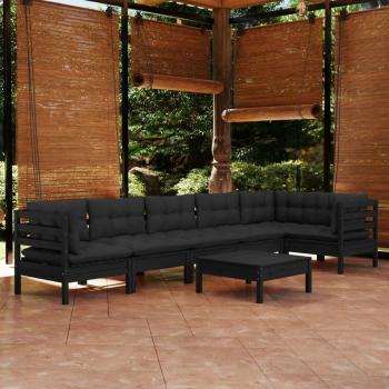 ARDEBO.de - 7-tlg. Garten-Lounge-Set mit Kissen Schwarz Kiefernholz