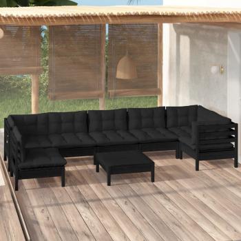 ARDEBO.de - 8-tlg. Garten-Lounge-Set mit Kissen Schwarz Kiefernholz