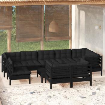 ARDEBO.de - 10-tlg. Garten-Lounge-Set mit Kissen Schwarz Massivholz Kiefer