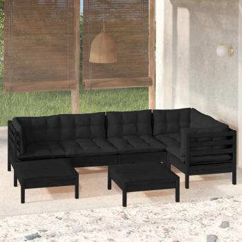 ARDEBO.de - 7-tlg. Garten-Lounge-Set mit Kissen Schwarz Kiefer Massivholz