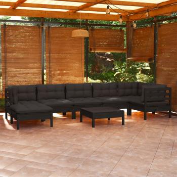 ARDEBO.de - 8-tlg. Garten-Lounge-Set mit Kissen Schwarz Kiefer Massivholz