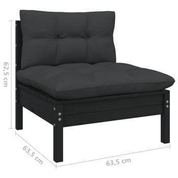 8-tlg. Garten-Lounge-Set mit Kissen Schwarz Kiefer Massivholz