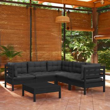 ARDEBO.de - 6-tlg. Garten-Lounge-Set mit Kissen Schwarz Massivholz Kiefer