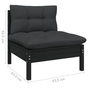 6-tlg. Garten-Lounge-Set mit Kissen Schwarz Massivholz Kiefer