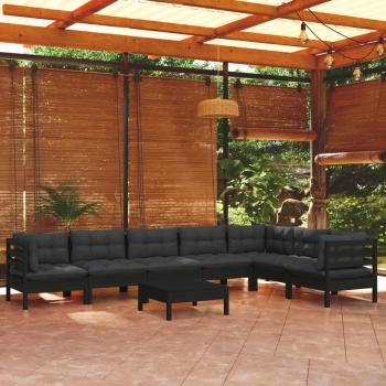 ARDEBO.de - 8-tlg. Garten-Lounge-Set mit Kissen Schwarz Massivholz Kiefer