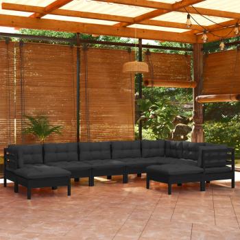 ARDEBO.de - 9-tlg. Garten-Lounge-Set mit Kissen Schwarz Kiefer Massivholz