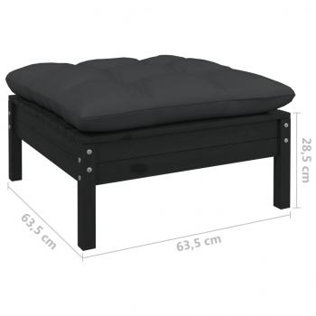 9-tlg. Garten-Lounge-Set mit Kissen Schwarz Kiefer Massivholz