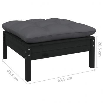 9-tlg. Garten-Lounge-Set mit Kissen Schwarz Kiefer Massivholz