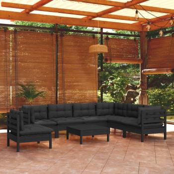 ARDEBO.de - 8-tlg. Garten-Lounge-Set mit Kissen Schwarz Massivholz Kiefer