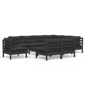 10-tlg. Garten-Lounge-Set mit Kissen Schwarz Massivholz Kiefer