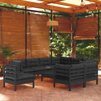 ARDEBO.de - 10-tlg. Garten-Lounge-Set mit Kissen Schwarz Massivholz Kiefer