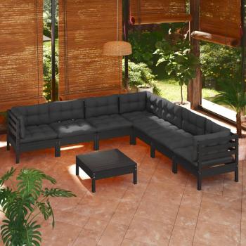 ARDEBO.de - 8-tlg. Garten-Lounge-Set mit Kissen Schwarz Massivholz Kiefer