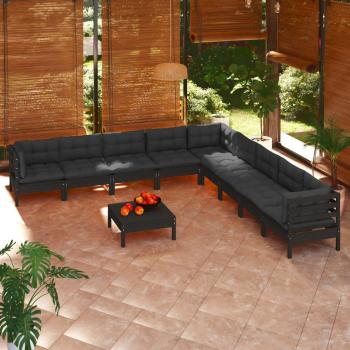 ARDEBO.de - 10-tlg. Garten-Lounge-Set mit Kissen Schwarz Massivholz Kiefer