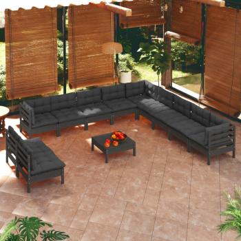 ARDEBO.de - 12-tlg. Garten-Lounge-Set mit Kissen Schwarz Massivholz Kiefer