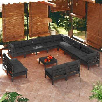 ARDEBO.de - 14-tlg. Garten-Lounge-Set mit Kissen Schwarz Massivholz Kiefer