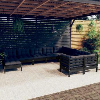 ARDEBO.de - 10-tlg. Garten-Lounge-Set mit Kissen Schwarz Kiefernholz