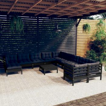 ARDEBO.de - 12-tlg. Garten-Lounge-Set mit Kissen Schwarz Kiefernholz