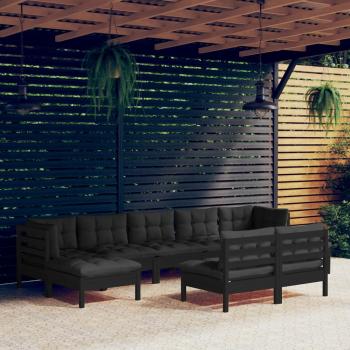 ARDEBO.de - 9-tlg. Garten-Lounge-Set mit Kissen Schwarz Kiefernholz