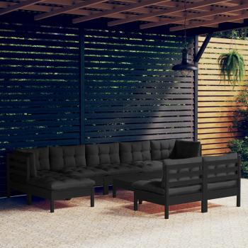 ARDEBO.de - 10-tlg. Garten-Lounge-Set mit Kissen Schwarz Kiefernholz