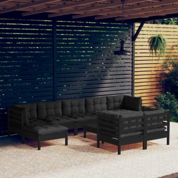 ARDEBO.de - 10-tlg. Garten-Lounge-Set mit Kissen Schwarz Kiefer Massivholz