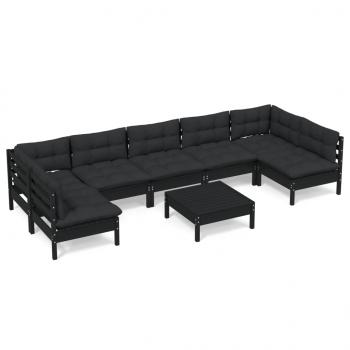 8-tlg. Garten-Lounge-Set mit Kissen Schwarz Massivholz Kiefer