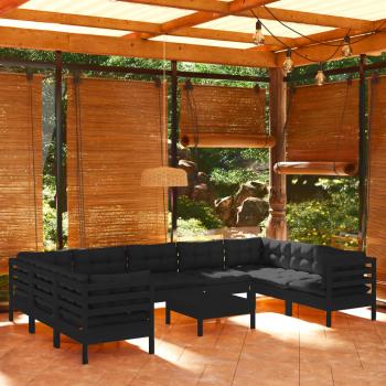 ARDEBO.de - 10-tlg. Garten-Lounge-Set mit Kissen Schwarz Kiefernholz