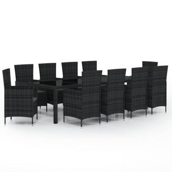 11-tlg. Garten-Essgruppe mit Kissen Poly Rattan Schwarz