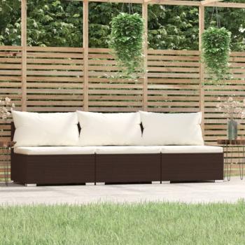 ARDEBO.de - 3-Sitzer-Sofa mit Kissen Braun Poly Rattan