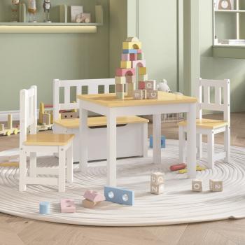 ARDEBO.de - 4-tlg. Kinder-Sitzgruppe Weiß und Beige MDF