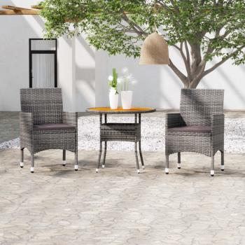 ARDEBO.de - 3-tlg. Garten-Essgruppe Poly Rattan Grau